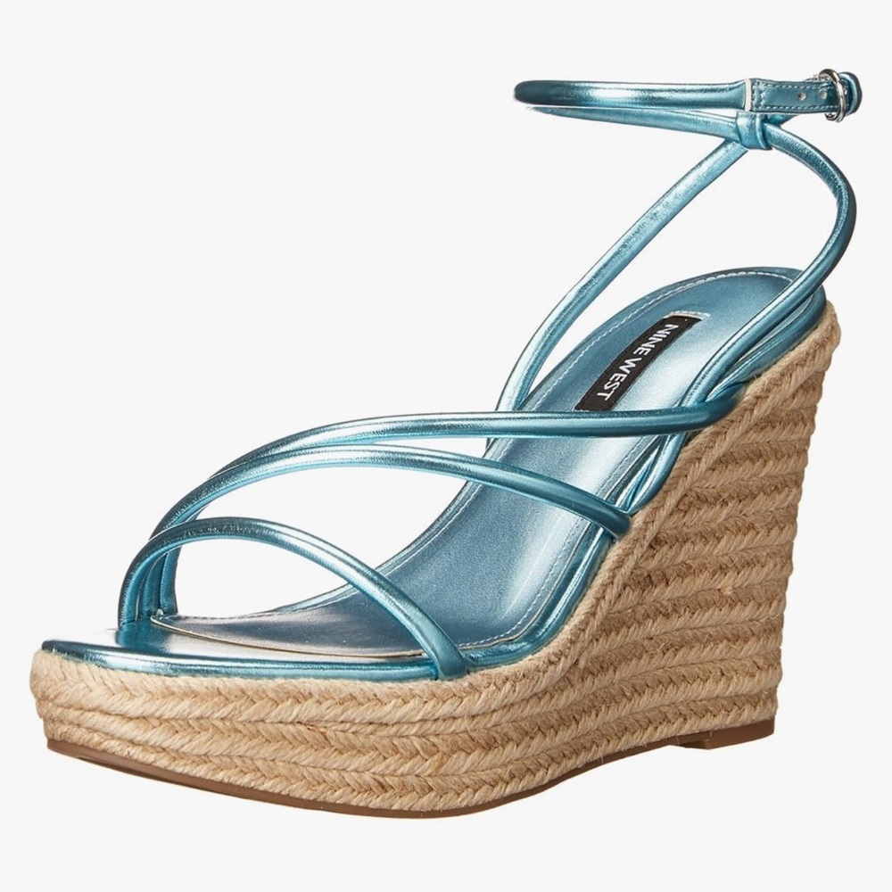 Nine West Shiny Blue Strappy Wedges - Picture 13 of 14